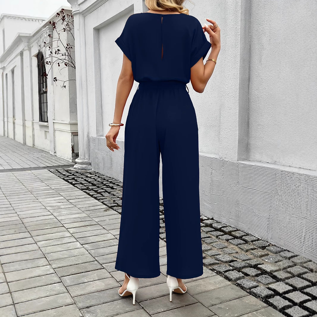 Damen Jumpsuit mit weitem Bein und Taillengürtel Drune