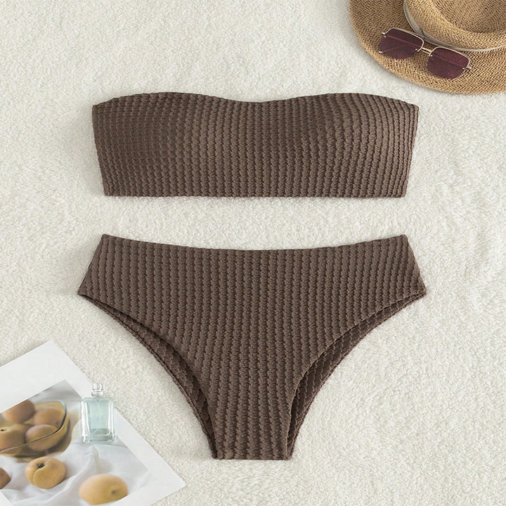 Damen Bandeau-Bikini mit raffiniertem Knoten-Design und hohem Bund Drune