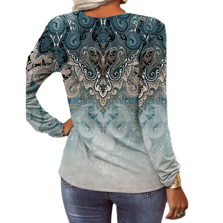 Damen Langarmshirt mit detailliertem Druck und Knopfleiste Drune