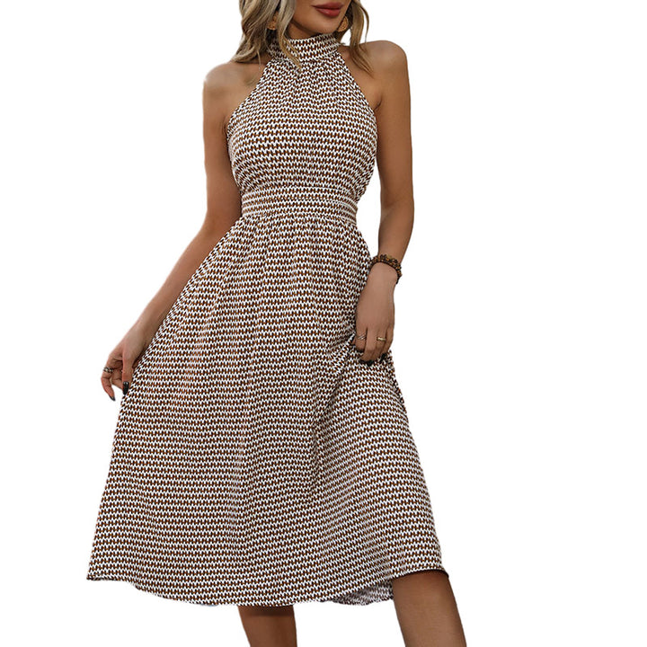 Damen Midikleid aus leichtem Material mit hochgeschlossenem Design und Taillengürtel Drune