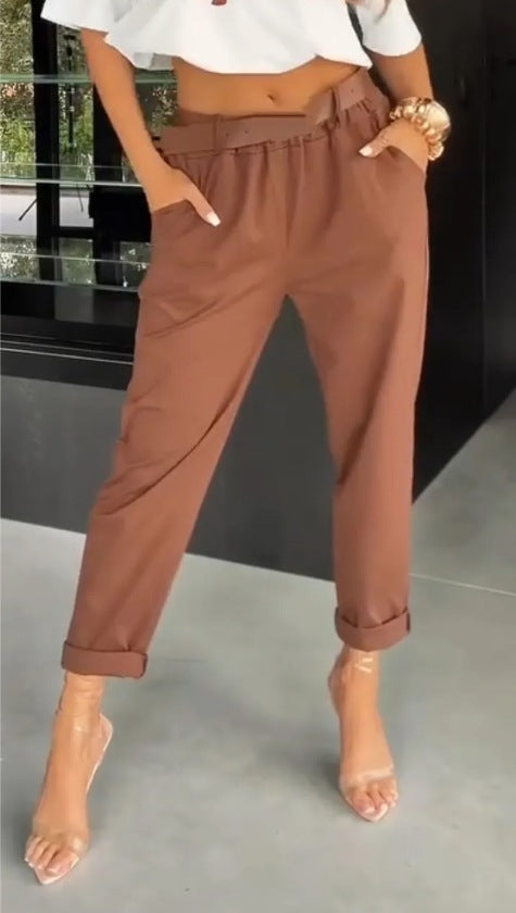 Damen moderne Chinohose mit elastischem Bund und weitem Bein Drune