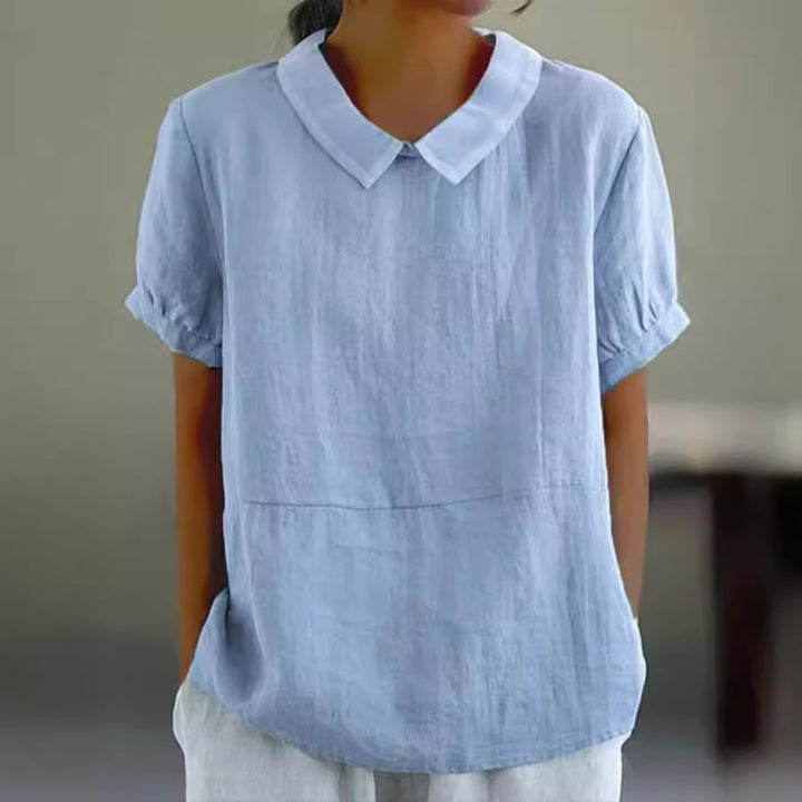 Damen luftige Bluse mit Kragen und umschlägigen Ärmeln Drune