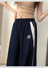Damen Sportliche Weite Hose mit seitlichen Streifen und elastischem Bund Drune