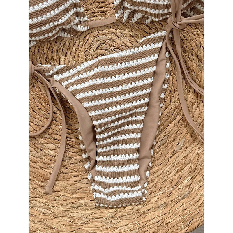 Damen Triangel-Bikini mit verstellbaren Bindebändern und trendigem Streifenmuster Drune