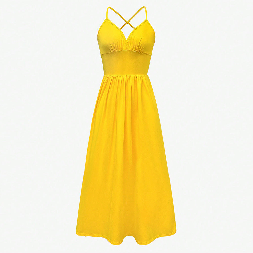 Damen Maxikleid mit tiefem V-Ausschnitt und sexy seitlichem Schlitz Drune