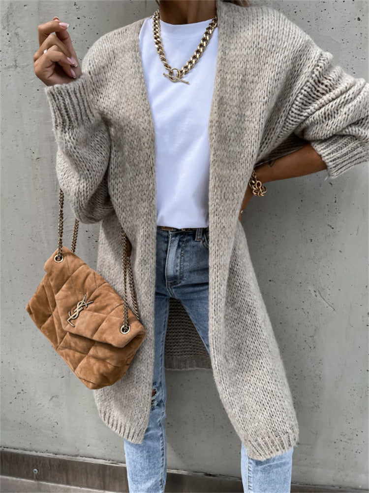 Damen Grober Strickmantel mit tiefen Taschen und modischem Schnitt Drune
