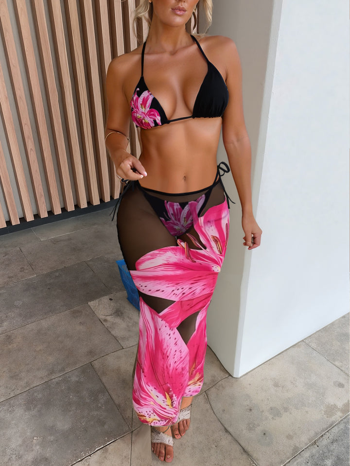 Damen Triangel-Bikini mit floralem und tierischem Muster Drune