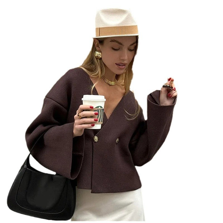 Damen Trendige Strickjacke mit asymmetrischem Schnitt und großen Knöpfen Drune