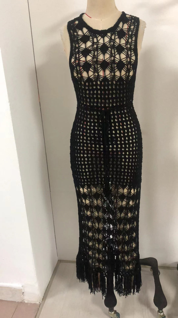 Damen gehäkeltes Maxikleid mit dezenter Lochmuster-Optik Drune