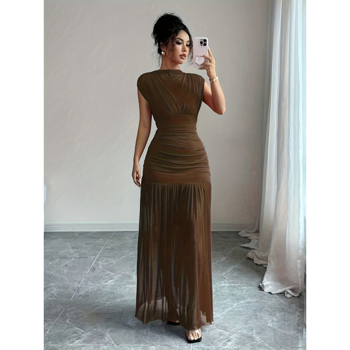 Damen Elegantes Maxikleid mit raffiniertem Drapée und transparentem Rock Drune