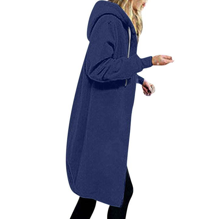 Damen nan langer Oversize Kapuzenmantel mit gerundetem Saum und Reißverschlusstaschen Drune