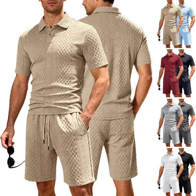 Herren nan geprägtes Strand-Ensemble mit offenem Kurzarm-Hemd und Kordel-Bermuda Drune