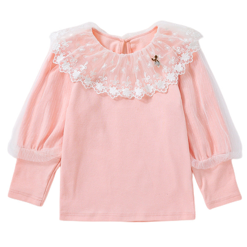 Mädchen Sweatshirt mit eleganter Spitze und transparenten Puffärmeln Drune