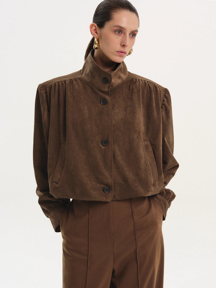Damen Oversized Bluse mit schickem Plissee-Design und eleganten Knopfdetails Drune