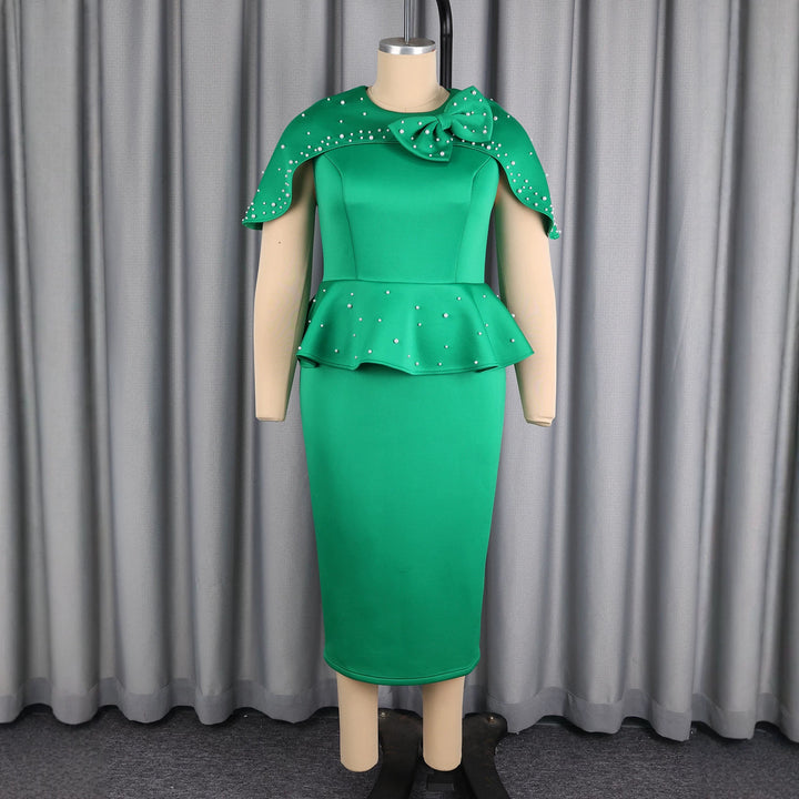 Damen Elegantes Cocktailkleid mit Taillenband und schicker Schößchen-Überwurf Drune