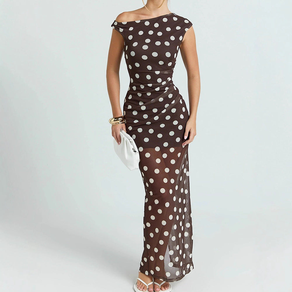 Damen Elegantes und transparentes Maxikleid mit Punkten Drune