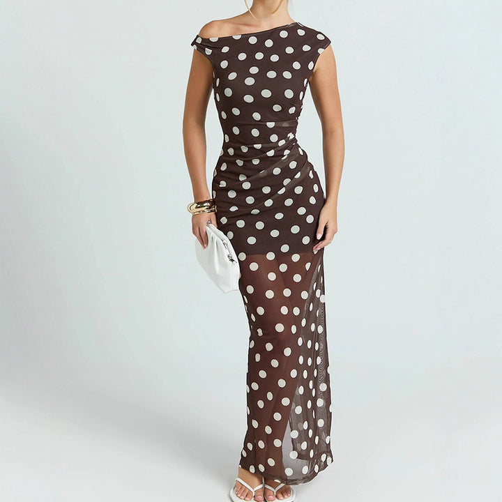 Damen Elegantes und transparentes Maxikleid mit Punkten Drune