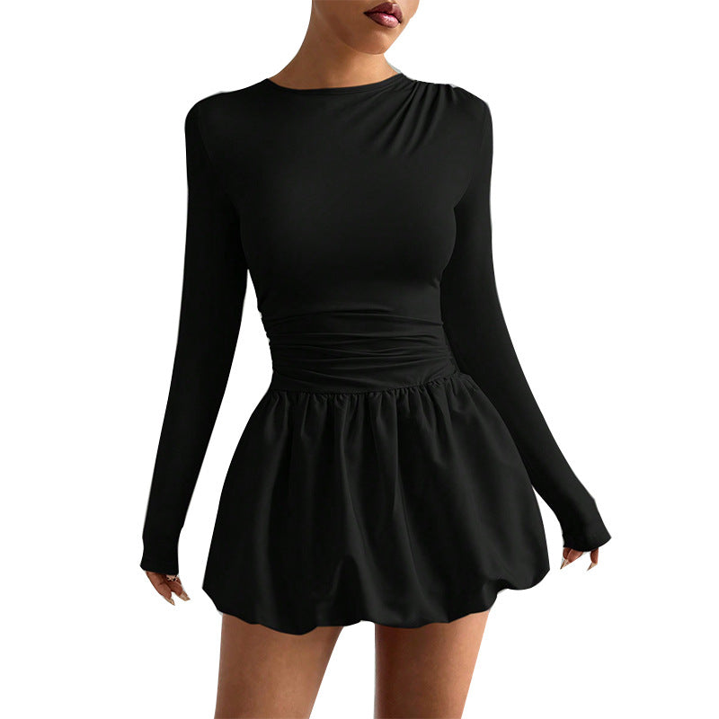 Damen sportliches Kleid mit langem Arm und elastischem Bund Drune