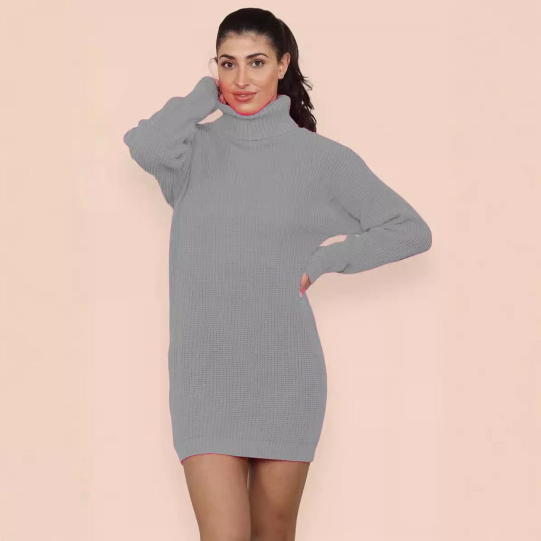 Damen Strickkleid mit hohem Kragen und strukturiertem Material Drune