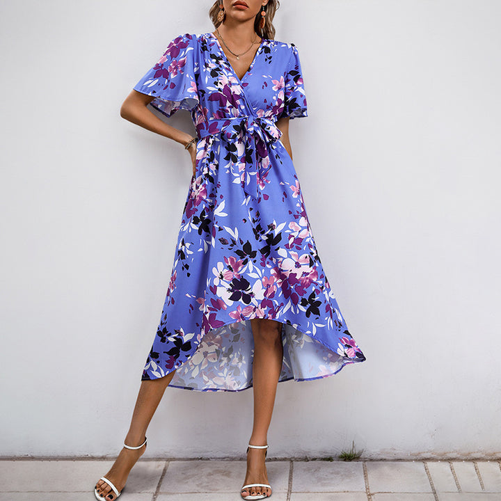 Damen Wickelkleid mit fließendem Schnitt und dekorativem Blumenmuster Drune