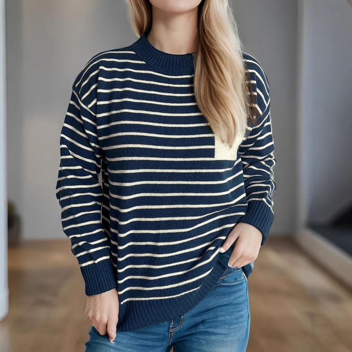 Damen gestreifter Pullover mit lässiger Passform und breiten Ärmeln Drune