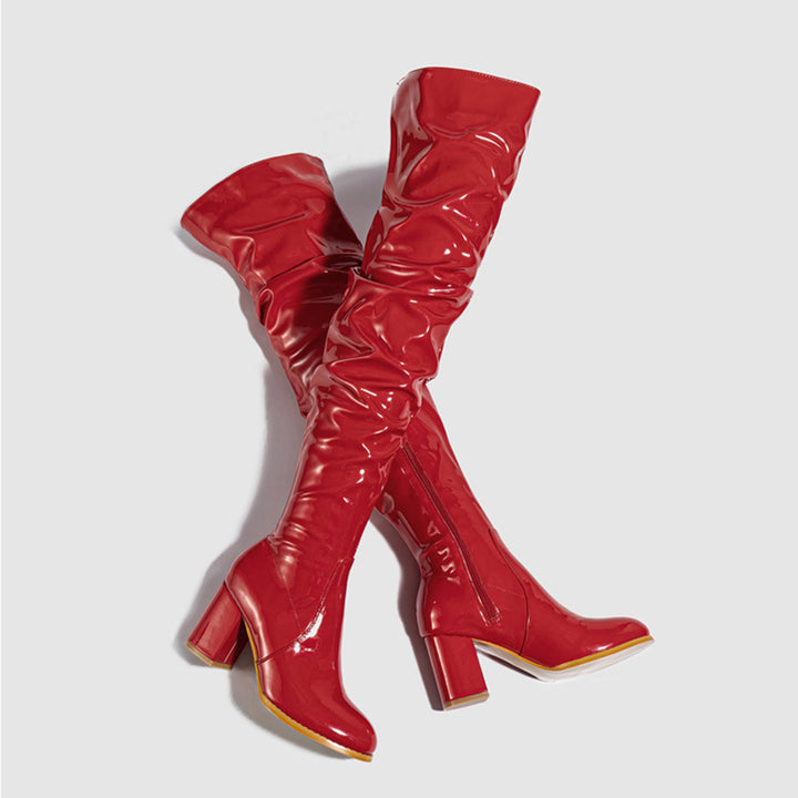 Damen Overknee-Stiefel mit modernem Falten-Design und glänzendem Finish Drune