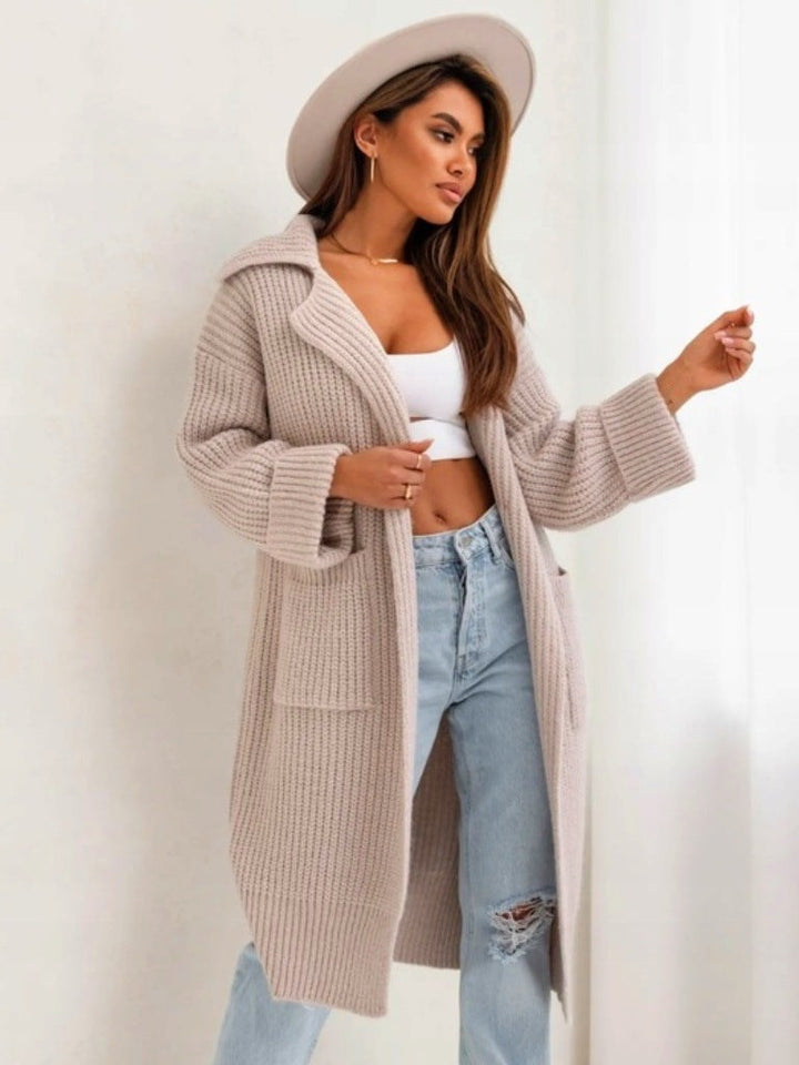 Drune | Langer Strickmantel - Oversized Passform - Wollmix - Mit Kapuze und Taschen