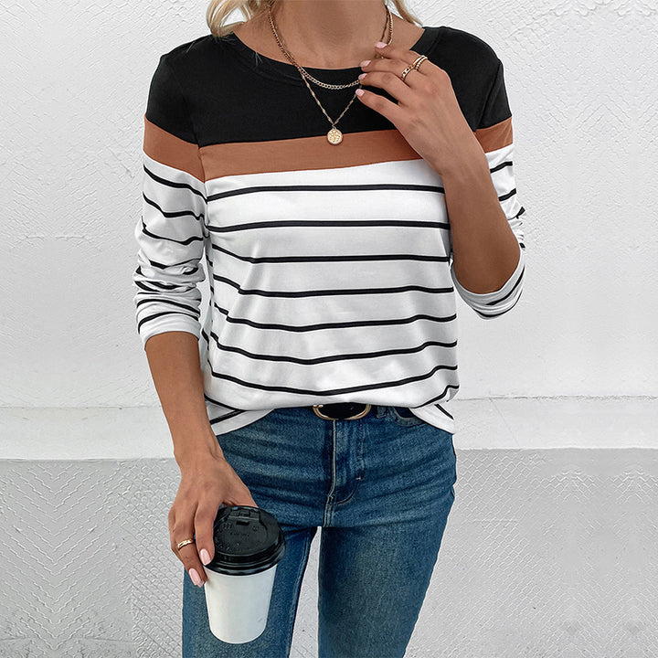 Damen Langarmshirt mit modischem Streifenmuster und elastischen Bündchen Drune