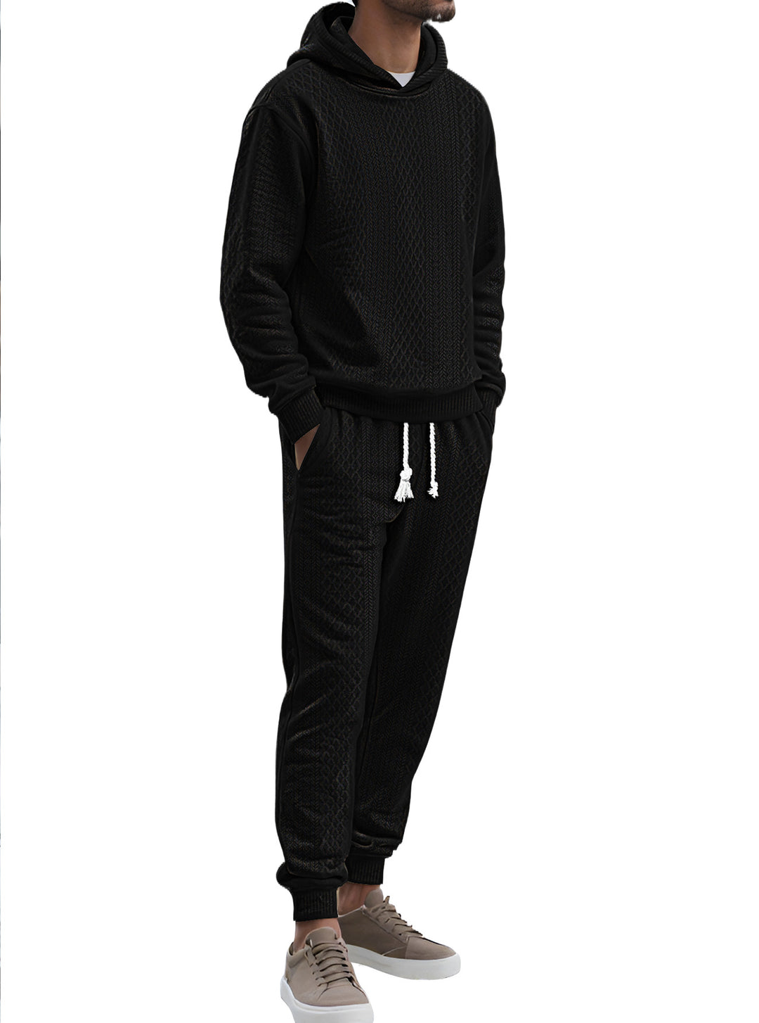 Herren nan strukturierter Velours-Jogginganzug mit Kapuzenpullover und Kordelzughose Drune