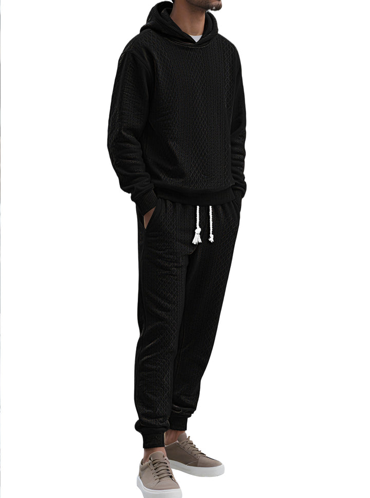 Herren nan strukturierter Velours-Jogginganzug mit Kapuzenpullover und Kordelzughose Drune