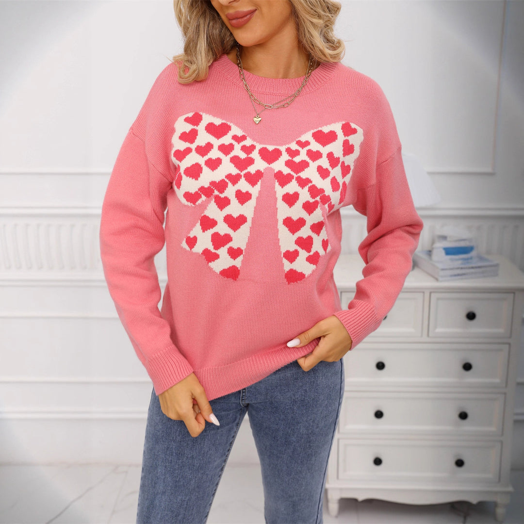 Damen lässiger Pullover mit Herzmotiv und weiten Ärmeln Drune