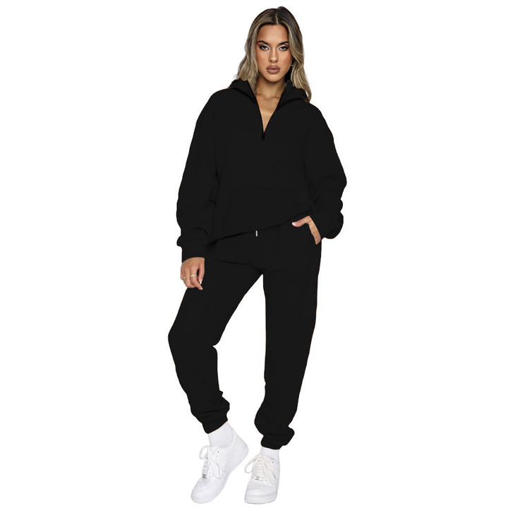 Damen gemütlicher Two-Piece Sweatsuit mit halbem Reißverschluss und praktischen Taschen Drune