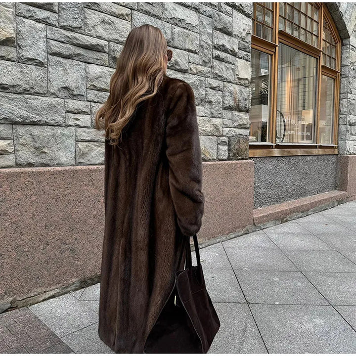 Damen Eleganter Kunstfellmantel Drune