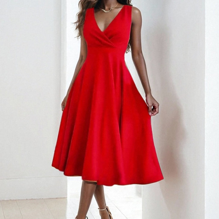 Damen elegantes und luftiges Kleid mit V-Ausschnitt Drune