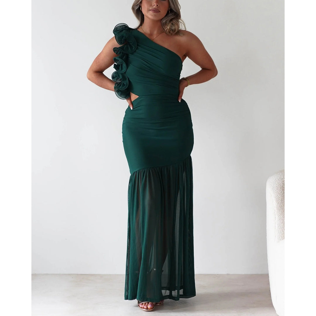 Damen Maxikleid mit asymmetrischem Schnitt und romantischen Rüschendetails Drune