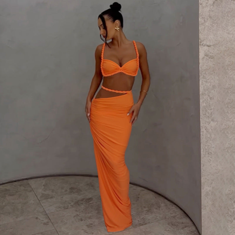 Damen Maxikleid mit raffiniertem Wickeldesign und zarten Spitzenakzenten Drune