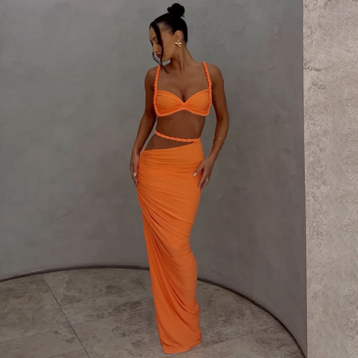 Damen Maxikleid mit raffiniertem Wickeldesign und zarten Spitzenakzenten Drune