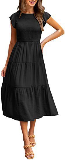 Damen Midi-Kleid mit elegantem geflochtenem Oberteil und leichtem Baumwollrock Drune