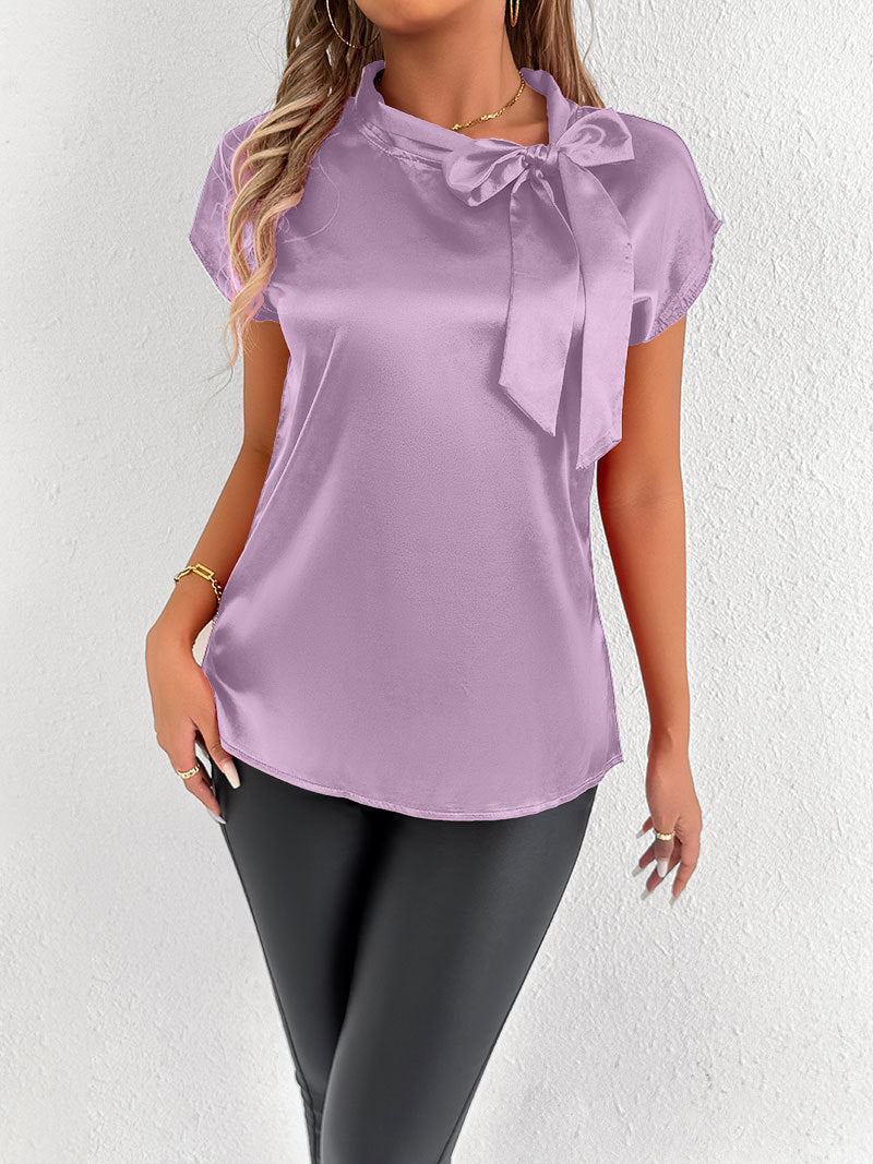 Damen Elegantes Top mit Schleifendetail und Stehkragen Drune