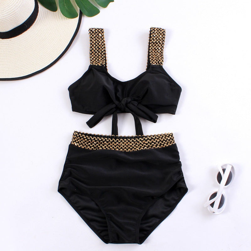 Damen Hochtailliertes Bikini-Set mit modischem Knoten-Design und eleganten Trägern Drune