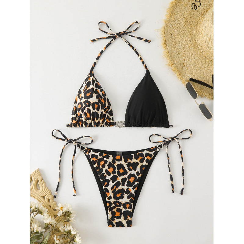 Damen Triangel-Bikini mit raffinierten Bindebändern und modischem Leopardenmuster Drune