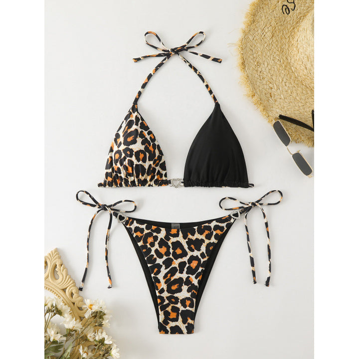 Damen Triangel-Bikini mit raffinierten Bindebändern und modischem Leopardenmuster Drune