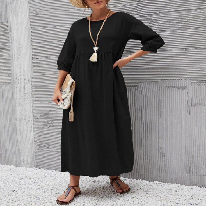 Damen Maxikleid mit eleganter Taillierung und voluminösen Ärmeln Drune