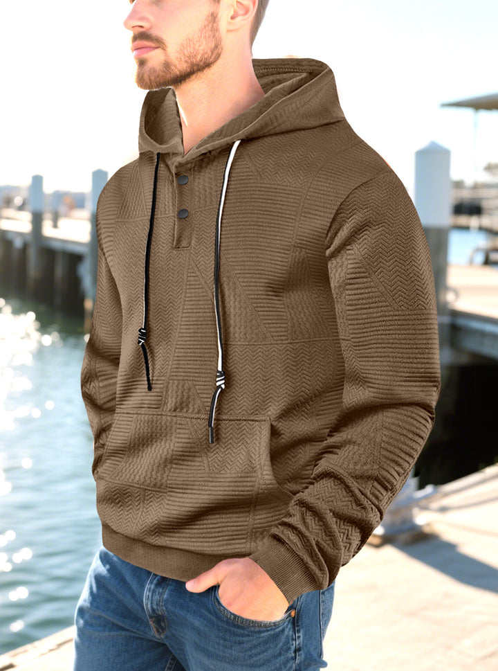 Herren nan geometrischer Struktur-Kapuzenpullover mit Henley-Blende und Kängurutasche Drune