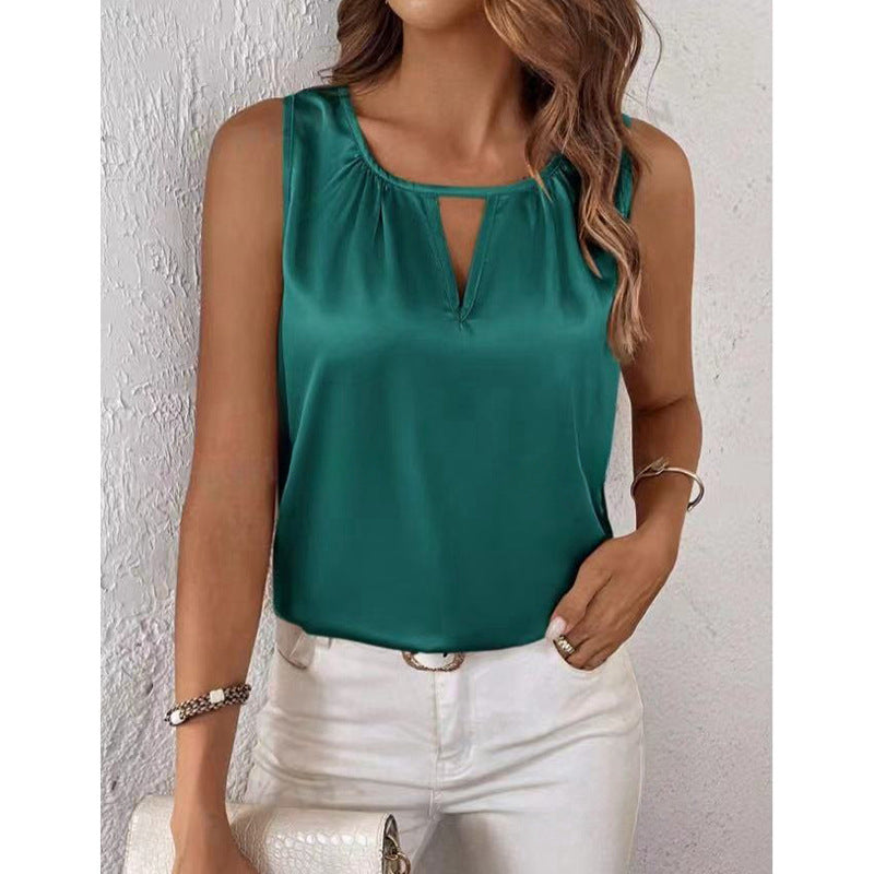 Damen Satin Bluse mit elegantem Schlitz Drune