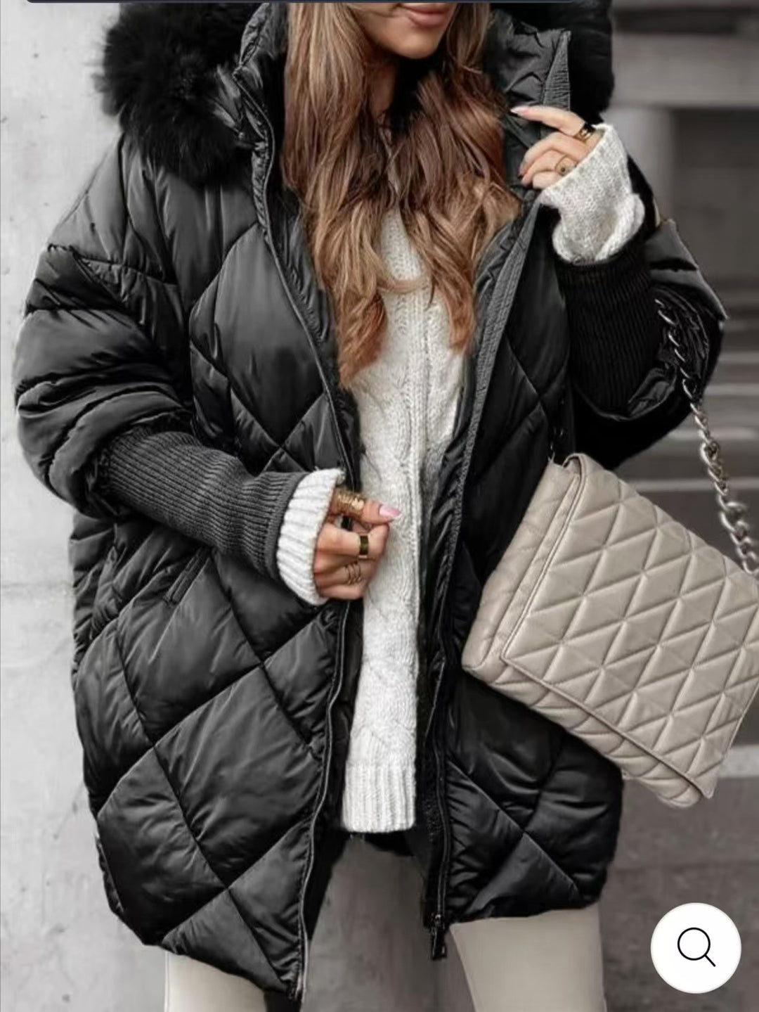Damen Oversized Steppjacke mit abnehmbarem Kunstfellkragen Drune