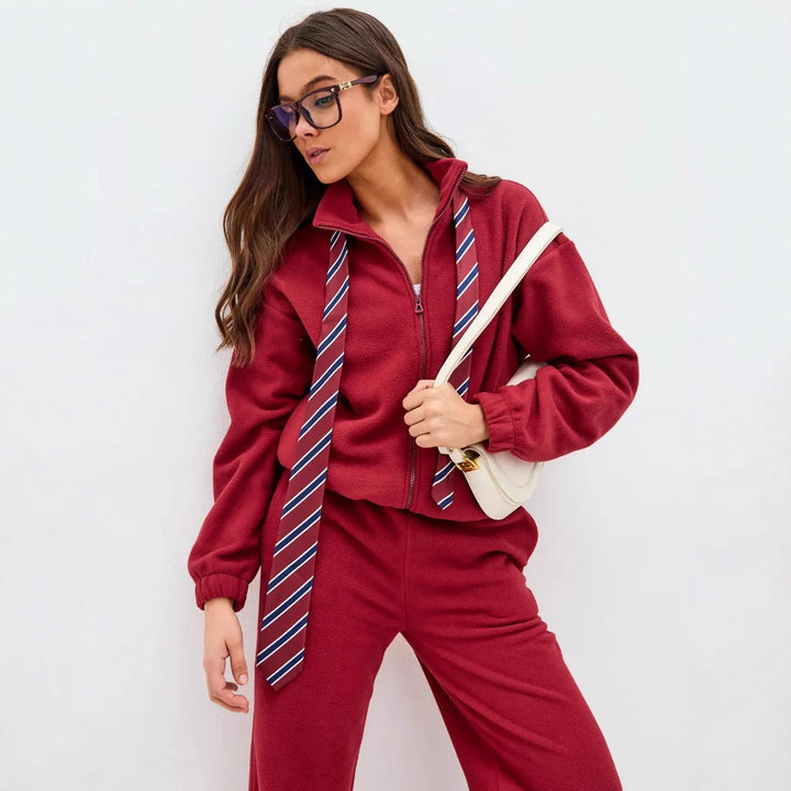 Damen Sportliche und bequeme Set mit Stehkragen Drune