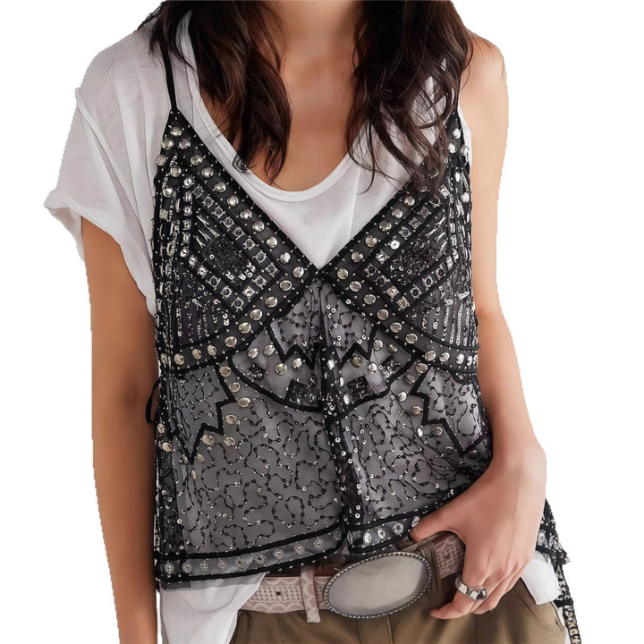 Damen Funkelndes Top mit feinen Pailletten- und Perlendetails Drune