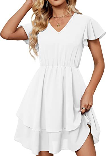 Damen Freizeitkleid mit fließendem Rock und Rüschenärmeln Drune