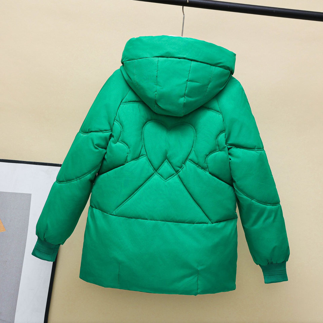 Damen gesteppte Winterjacke mit Kapuze und Herzdetails Drune